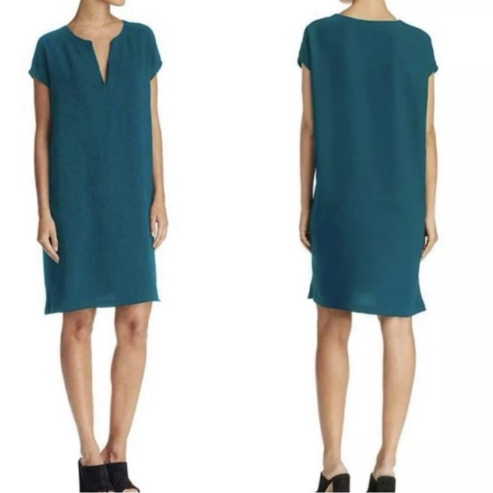 NWT Theory Saturnina Split Neck Sheath Dress in Deep Pine Size Small